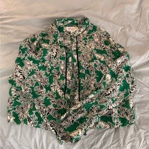 C&C California Green and White Floral Blouse